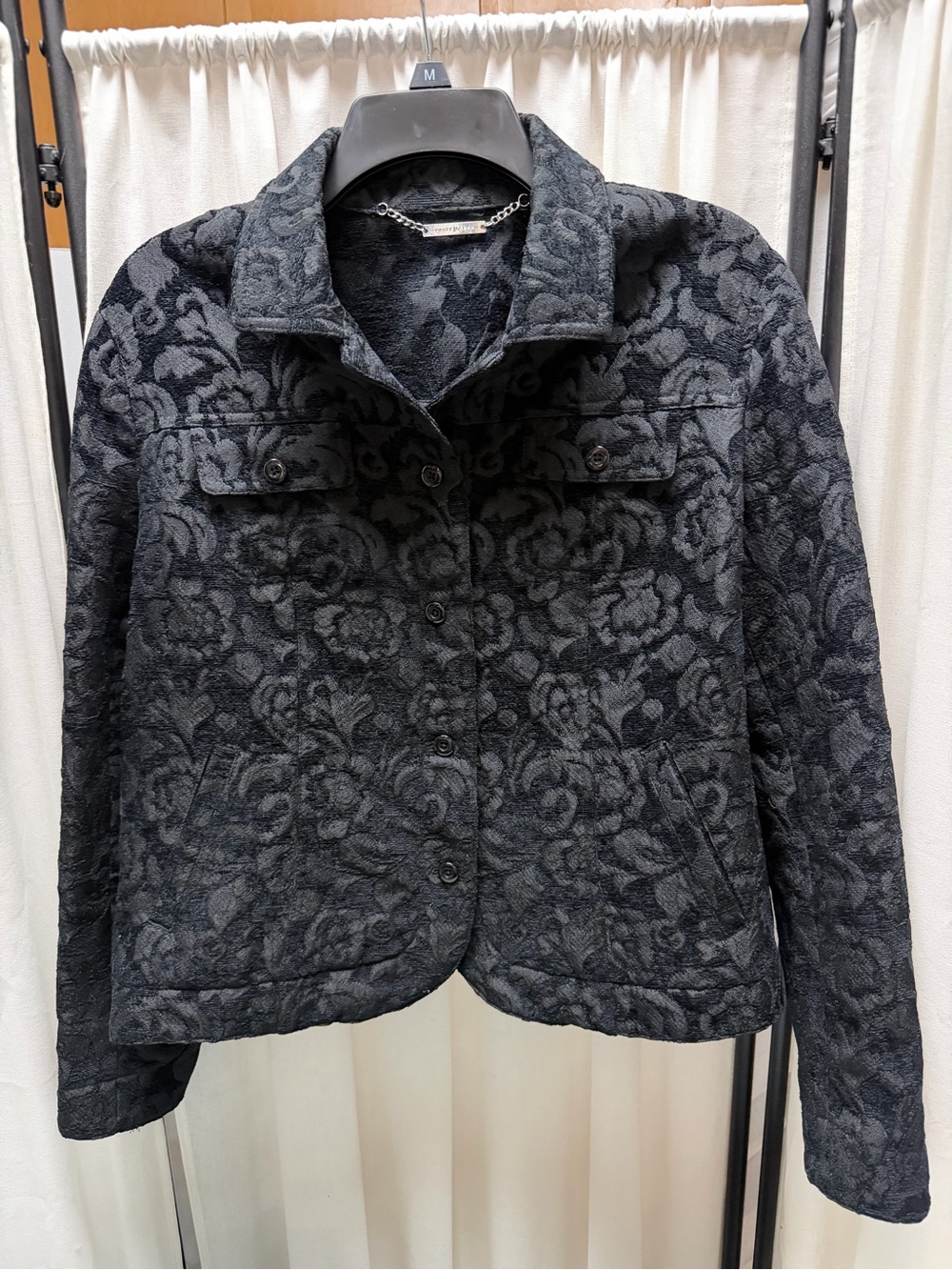 White House Black Market Charcoal Floral Jacquard Jacket